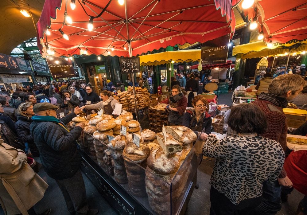 A busy scene with people in Borough Market